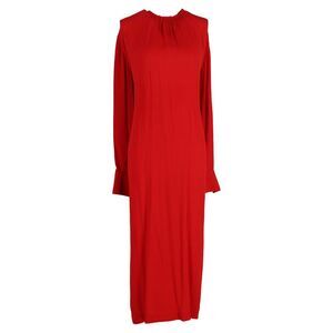 Totême Back Tie Waist Maxi Long Sleeve Dress in Red Viscose